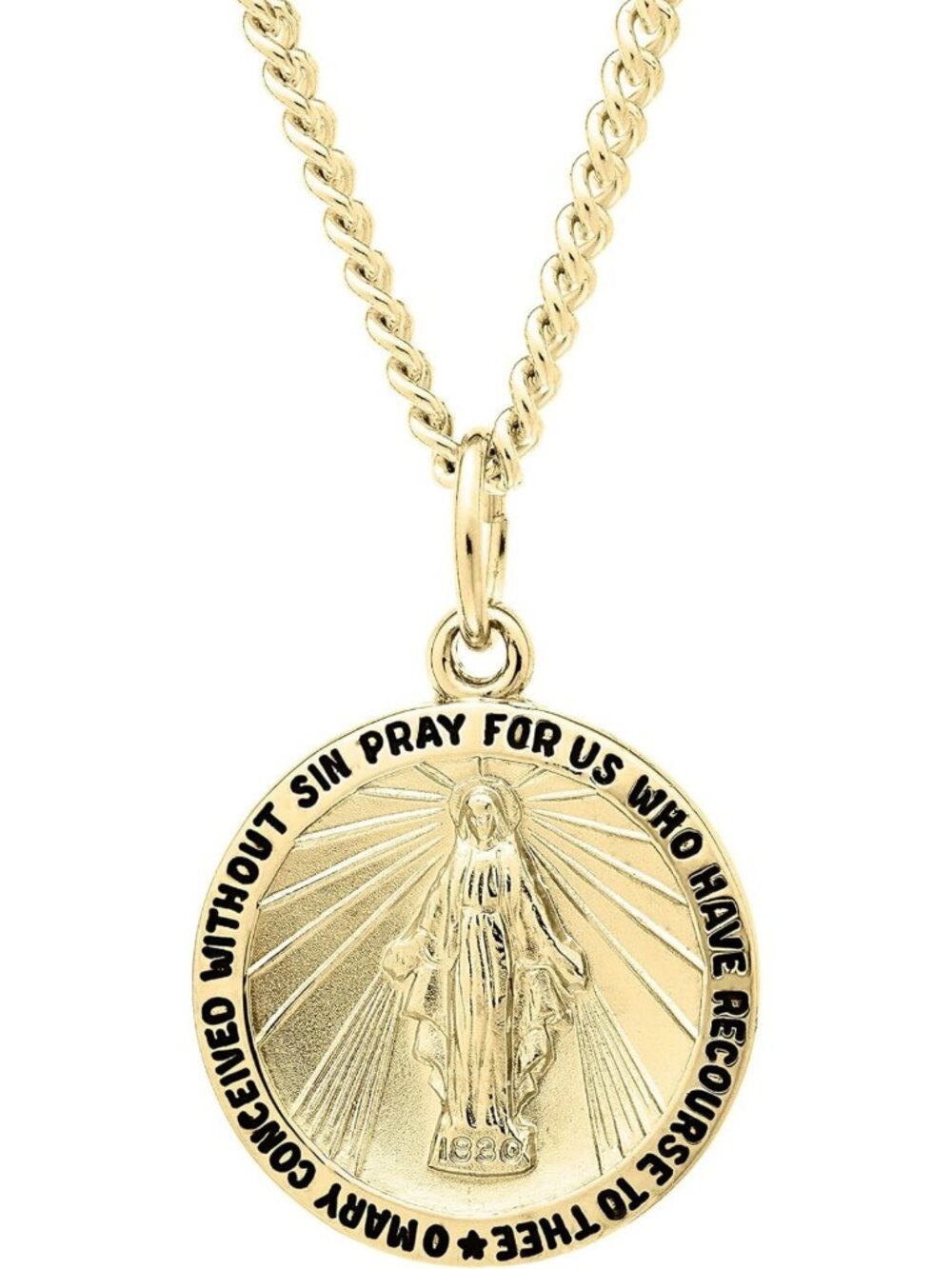 14k Gold-Filled Miraculous Medal Pendant Necklace with Stainless Steel Chain
